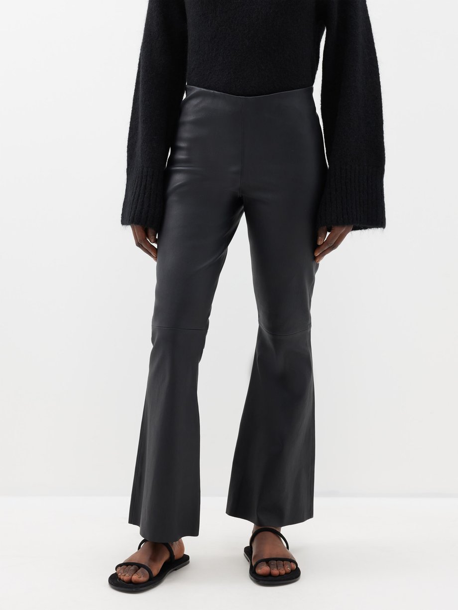 Black Evyline leather kick-flare trousers | By Malene Birger ...