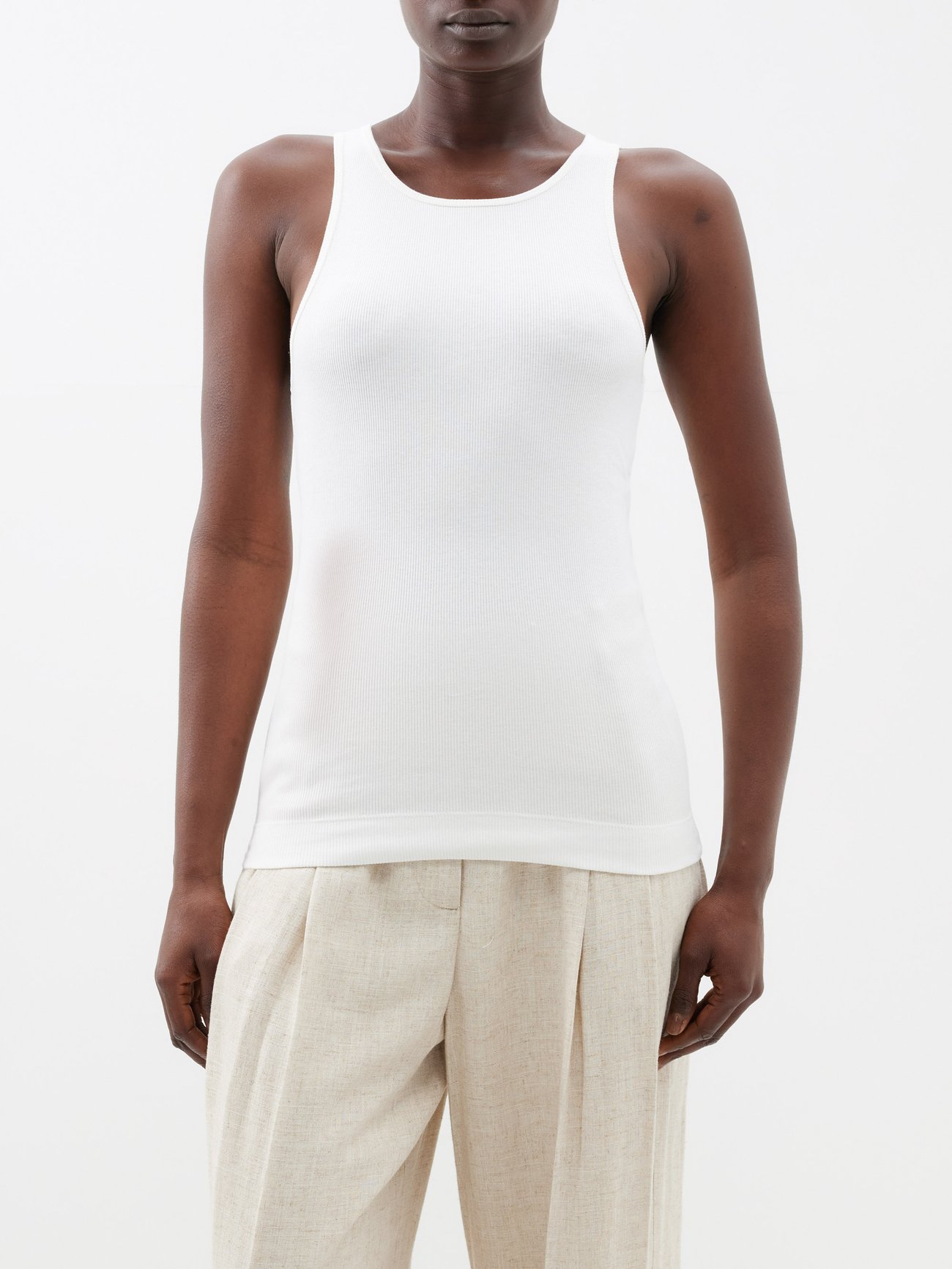 White Amani ribbed cotton-blend tank top | By Malene Birger | MATCHES UK