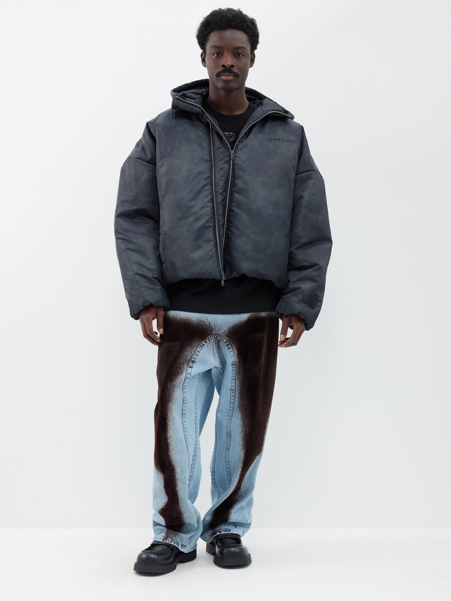 Grey Oversized double-zip collar nylon hooded jacket | Y/Project