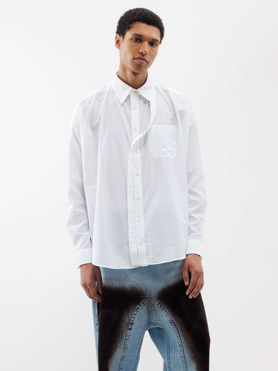 White Hook and eye-trim crinkled-cotton shirt | Y/Project | MATCHES UK