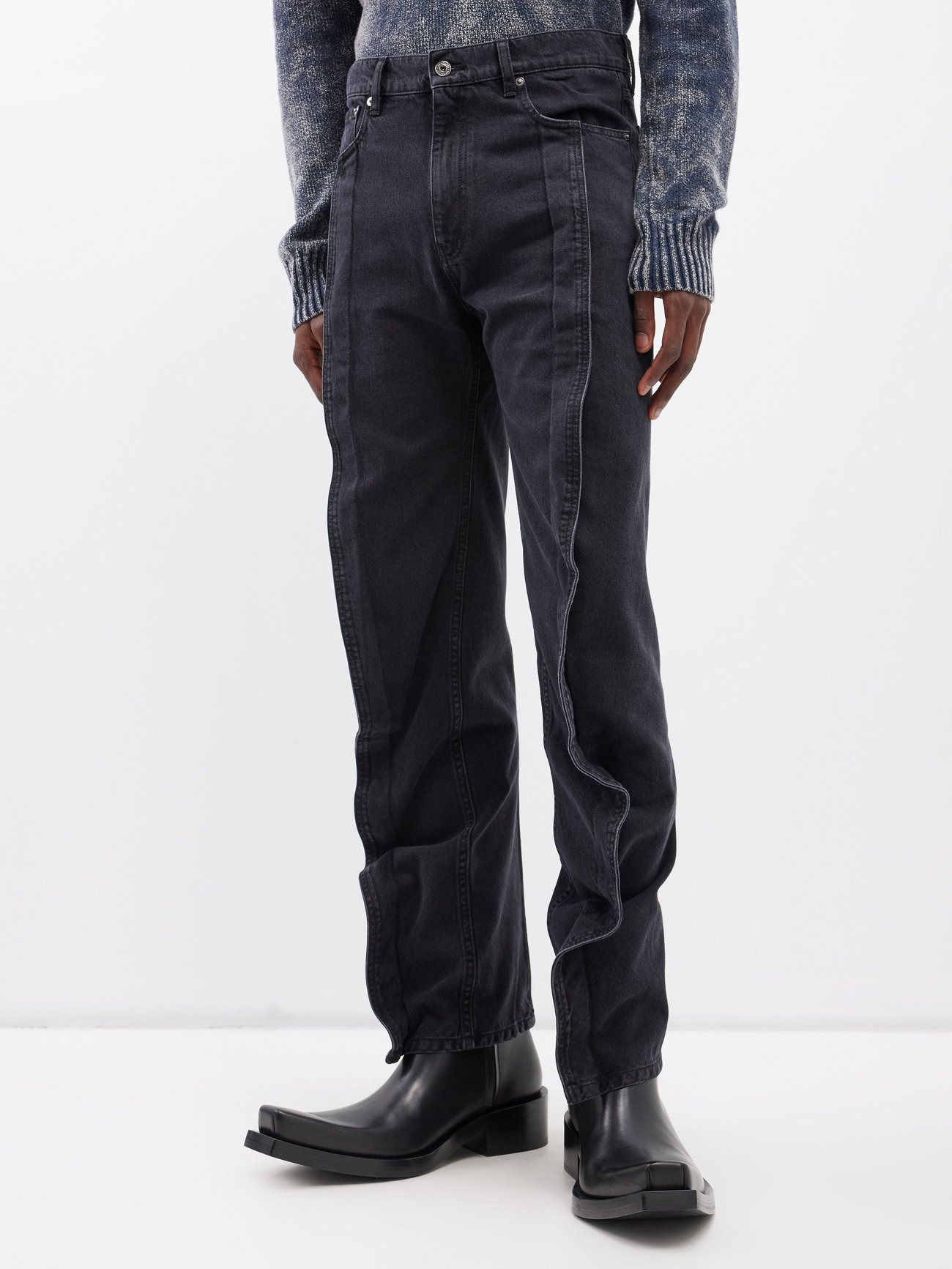 Black Evergreen ruffled organic-cotton jeans | Y/Project