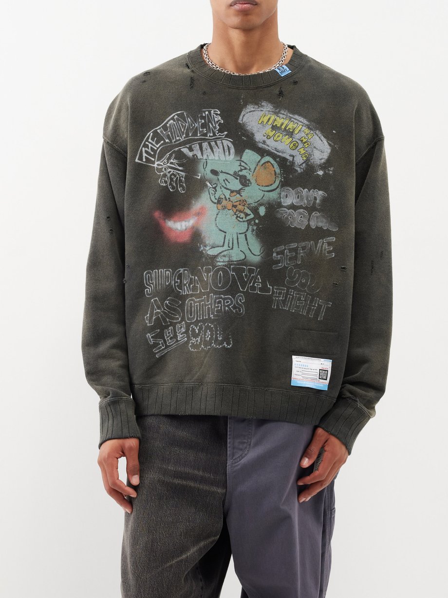 Black Graffiti-print cotton-jersey sweatshirt | Mihara Yasuhiro ...