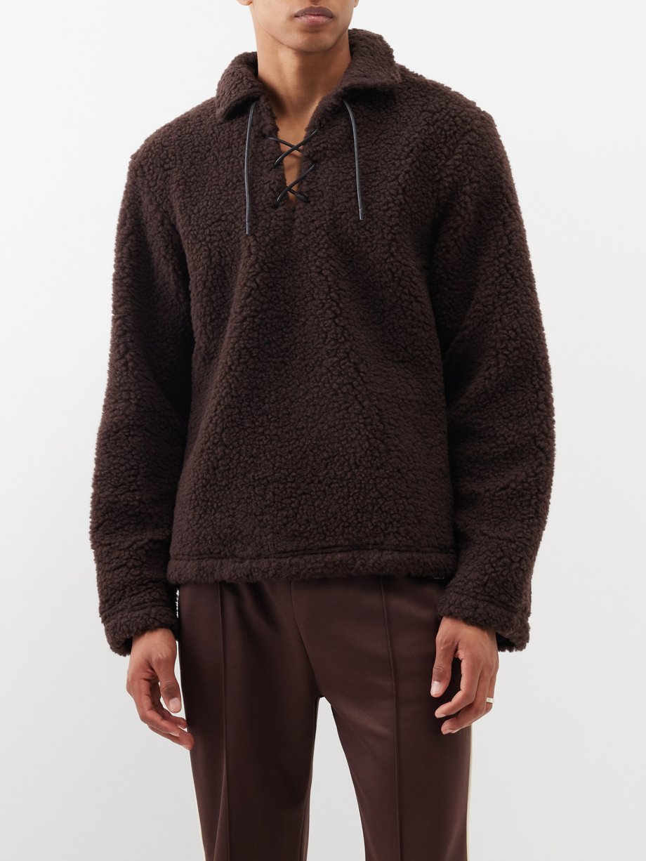 Brown Lace-up wool-blend fleece sweater | Bode | MATCHES UK