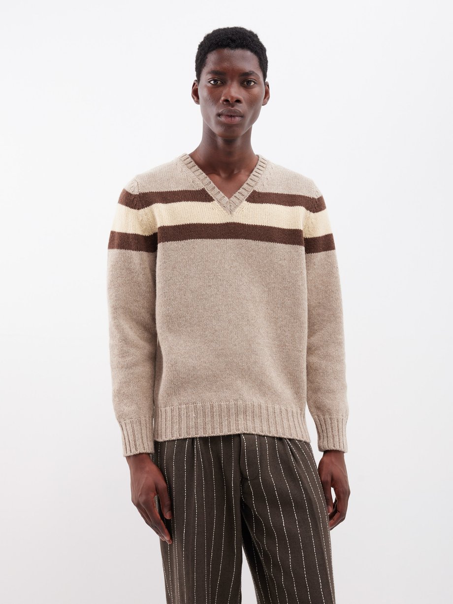 Brown Brewster V-neck wool sweater | Bode | MATCHES UK