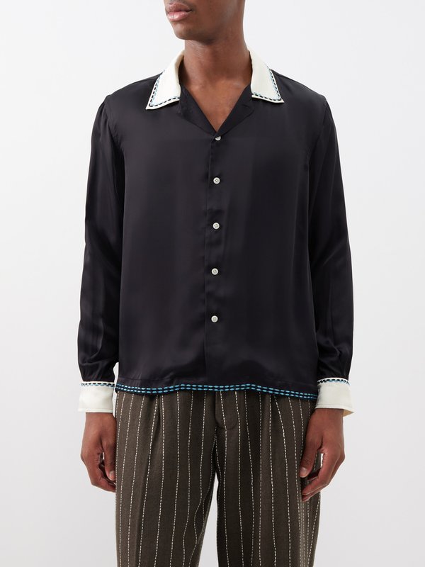 Bode Sellier contrast-collar silk shirt