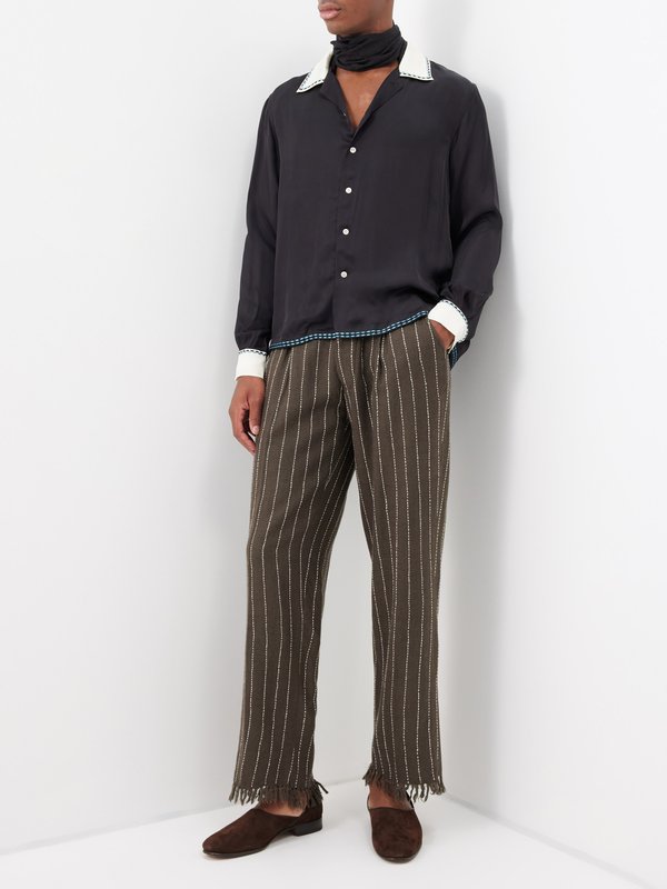Bode Sellier contrast-collar silk shirt