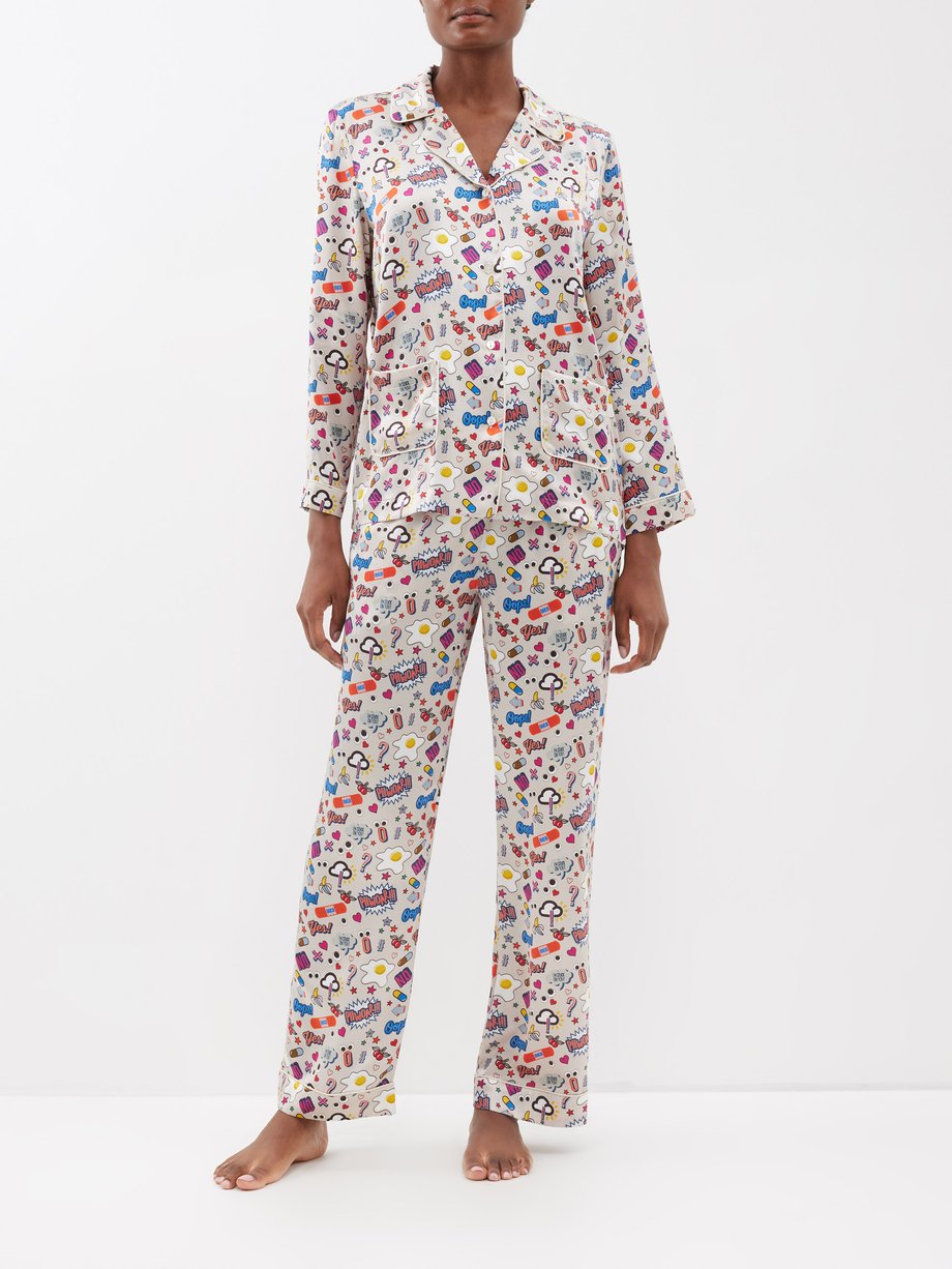 Anya Hindmarch All Over Stickers silk pyjamas