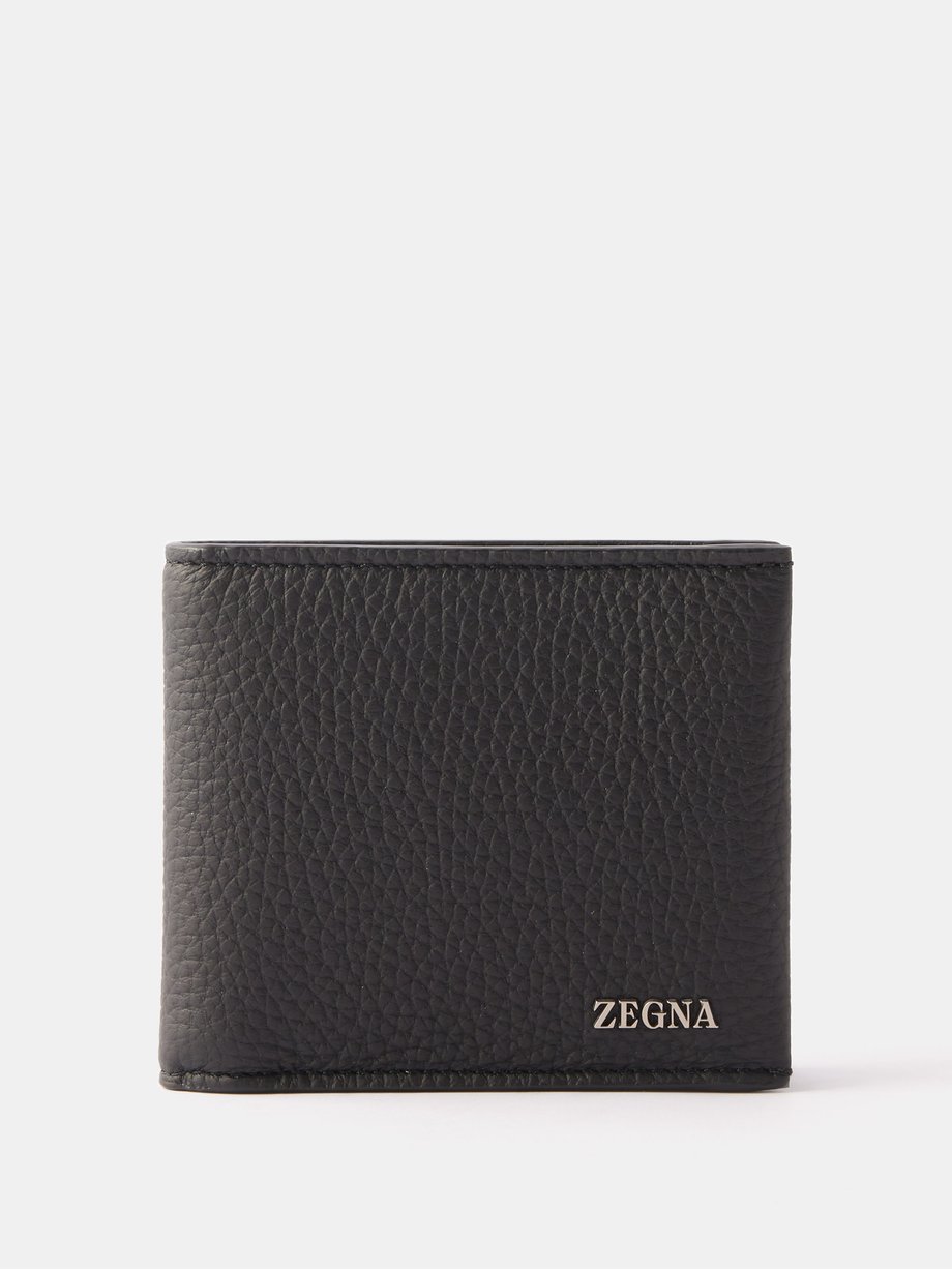 Black Logo-plaque grained-leather bi-fold wallet | ZEGNA ...