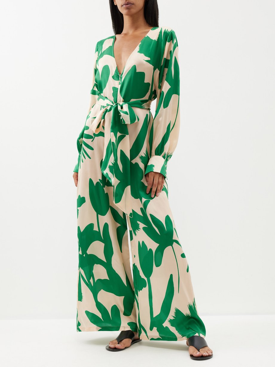 Green Coco floral-print silk-satin jumpsuit | Eywasouls Malibu ...