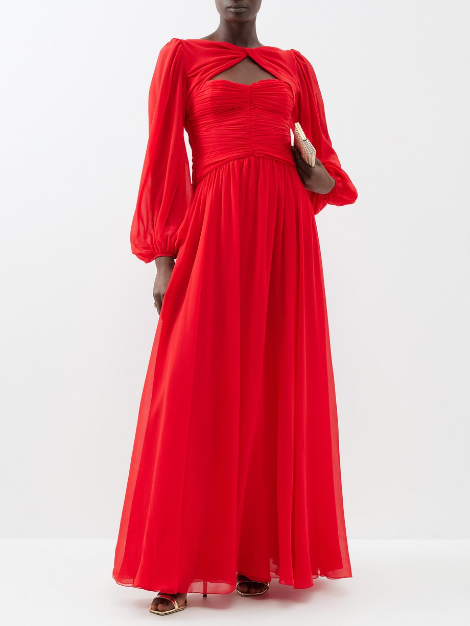 Red Cutout ruched silk-georgette gown | Giambattista Valli | MATCHES UK