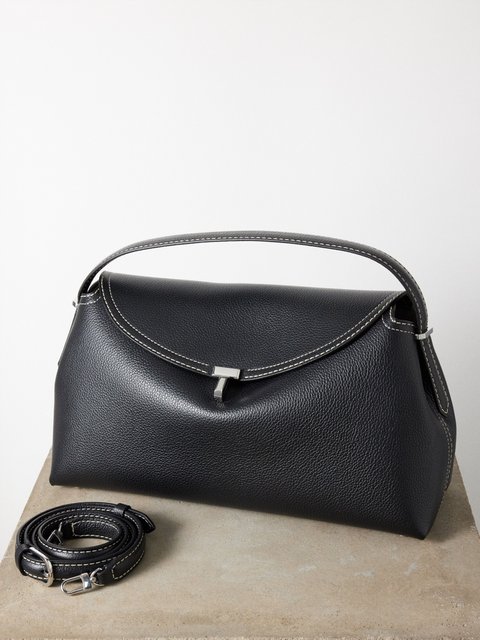 Black T-Lock large grained-leather cross-body bag | Toteme 