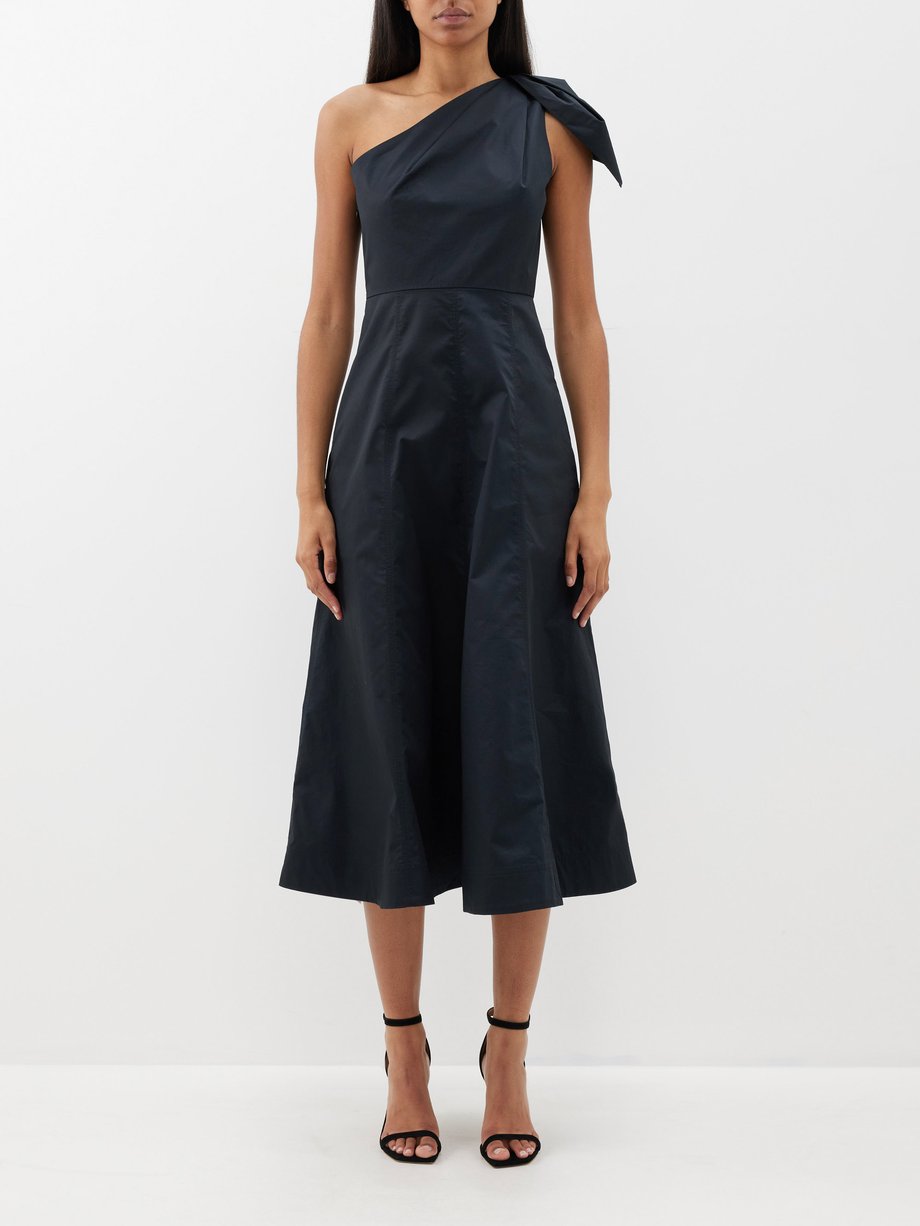 Black One-shoulder cotton-poplin midi dress | Roland Mouret | MATCHES UK