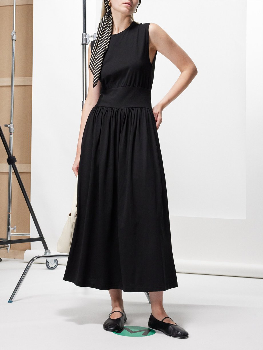 Black Dropped-waist organic-cotton jersey midi dress | Toteme | MATCHES UK