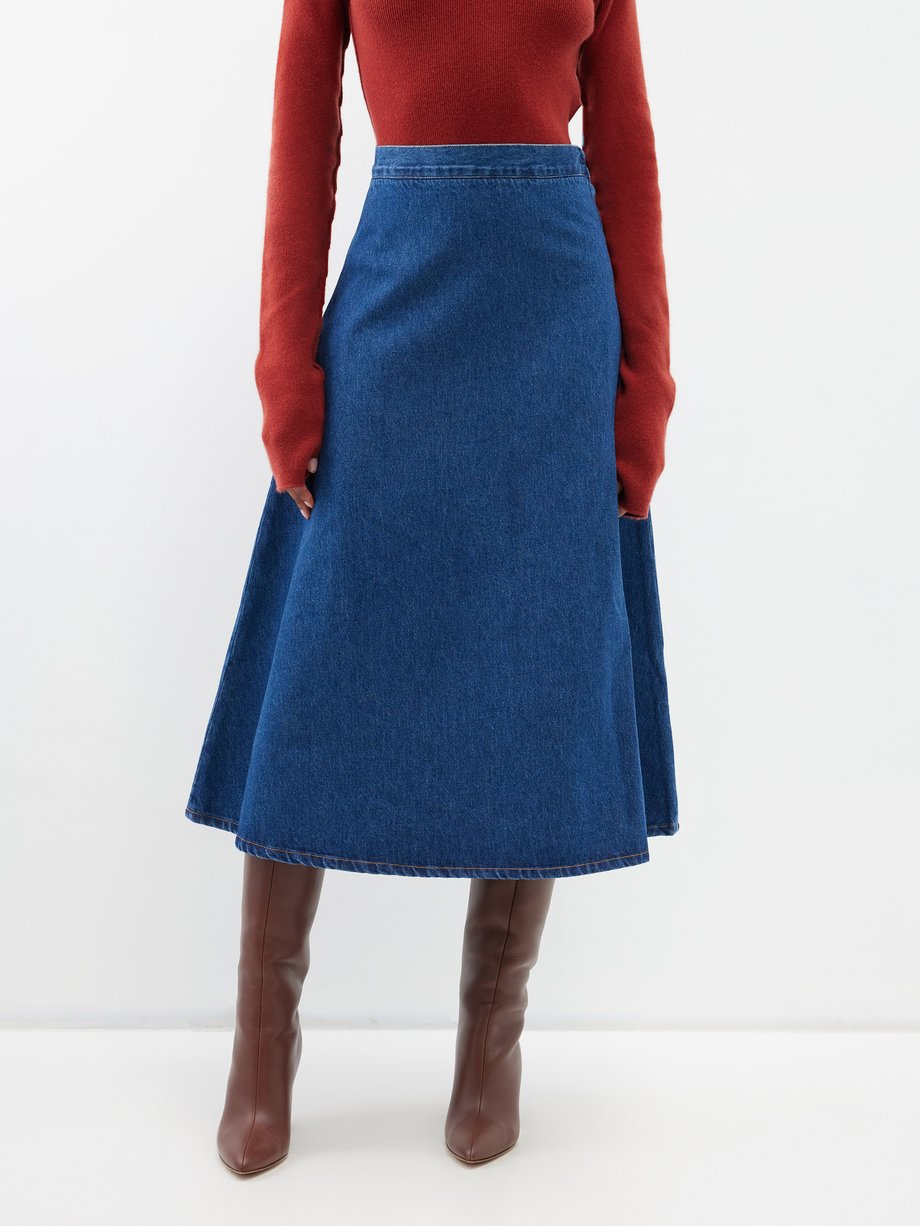 Blue Ada side-pleat denim midi skirt | Giuliva Heritage | MATCHESFASHION UK