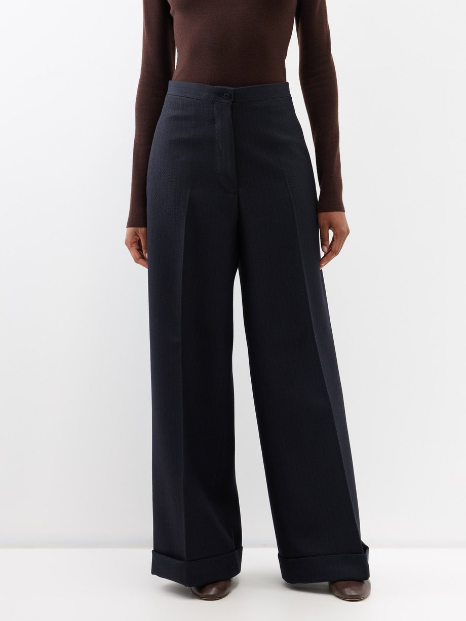 Navy Leila wide-leg virgin-wool trousers | Giuliva Heritage | MATCHES UK