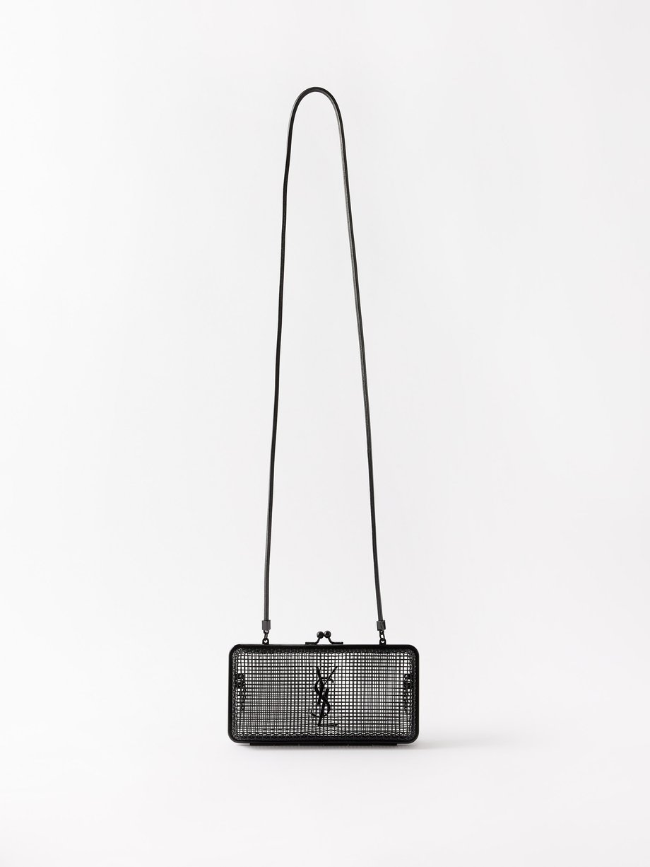 Black YSL-logo cage clutch bag | Saint Laurent | MATCHESFASHION AU