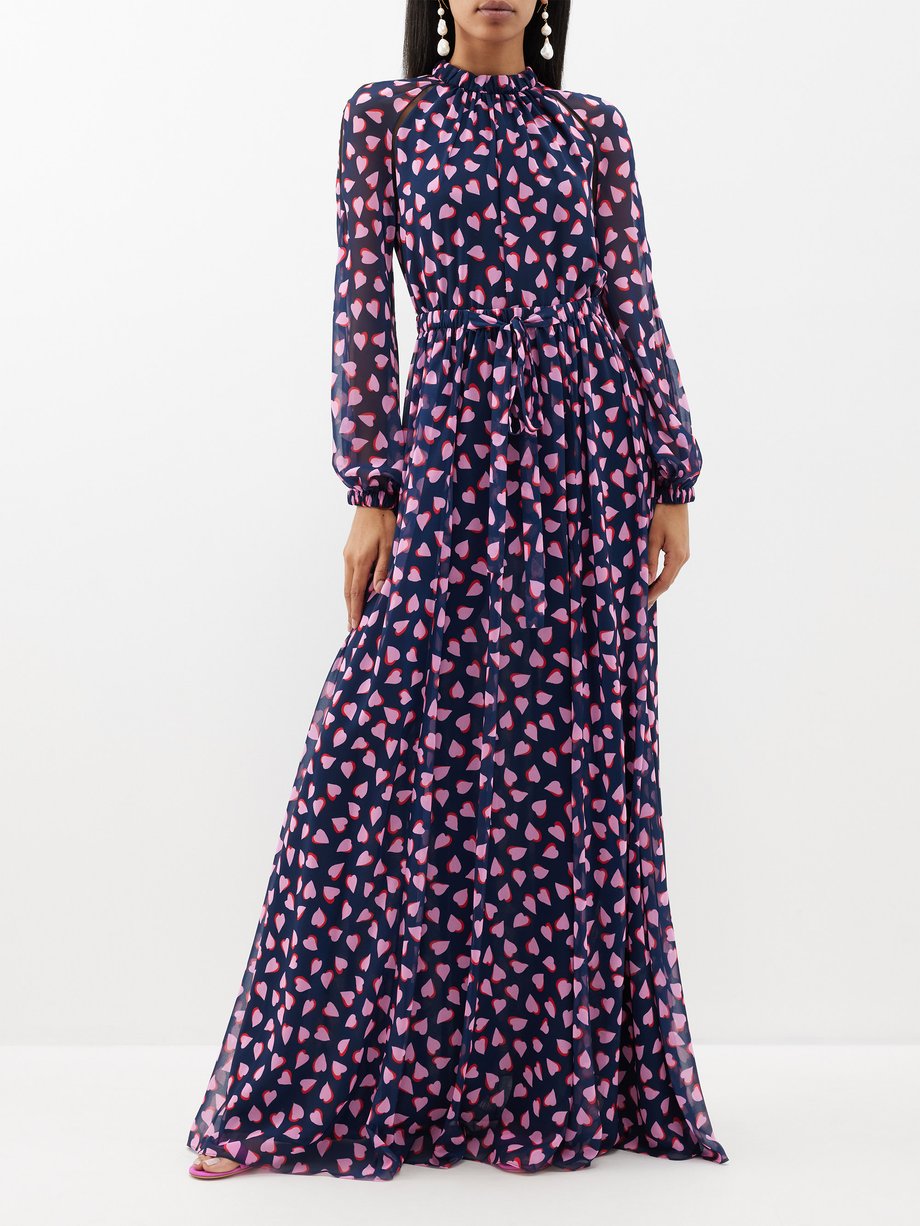 Navy Heart-print georgette gown | Carolina Herrera | MATCHESFASHION US