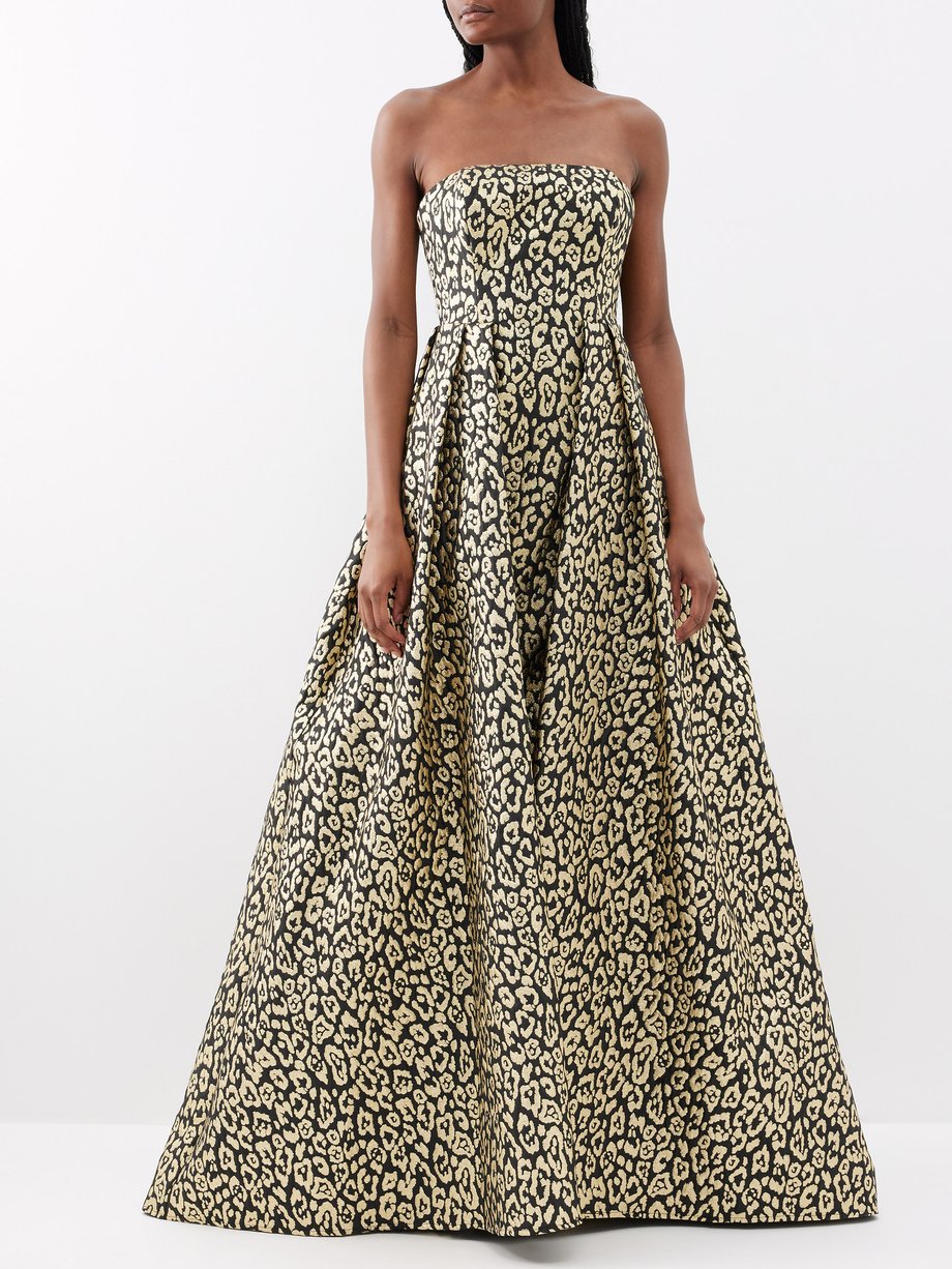 Gold Leopard-jacquard cloqué strapless gown | Carolina Herrera ...