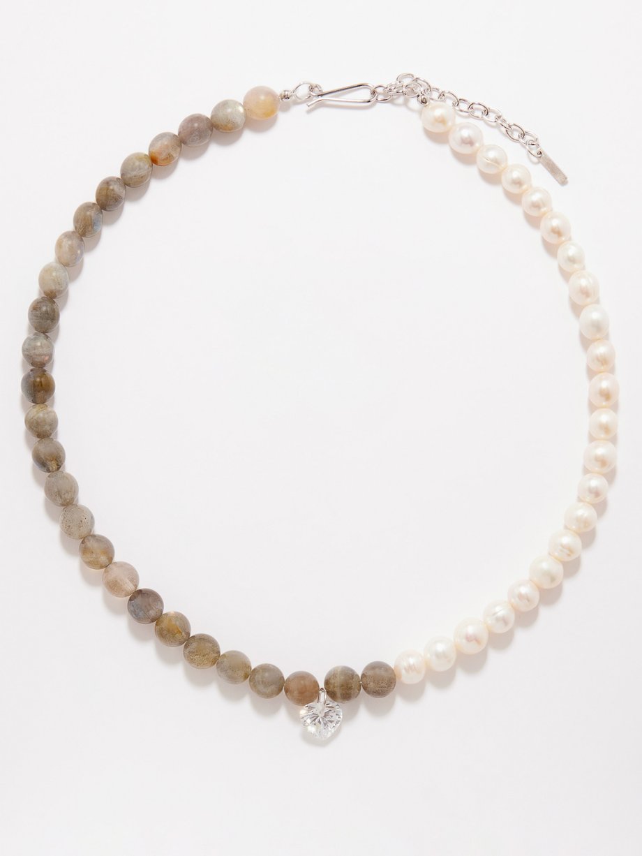 Completedworks Labradorite, pearl & sterling-silver necklace