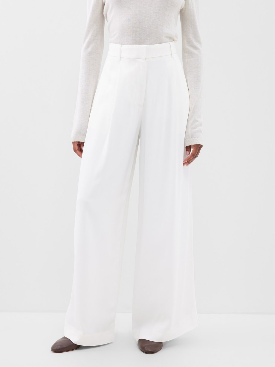White Wide-leg pleated twill trousers | CO | MATCHES UK