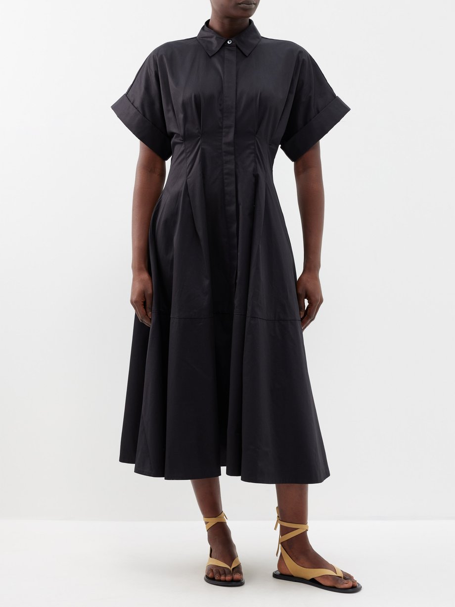 Black Gathered-waist cotton-poplin shirt dress | CO | MATCHES UK