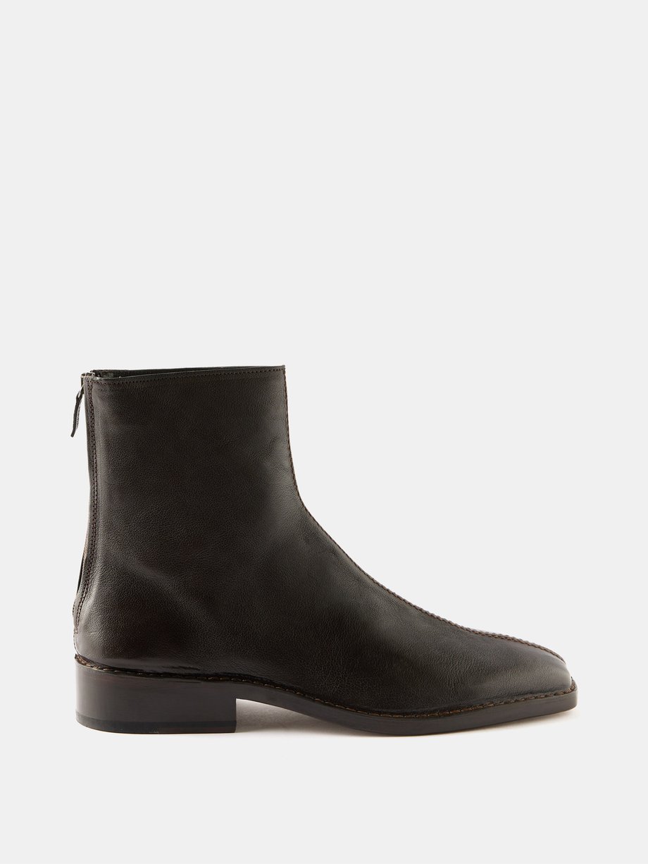Brown Piped zipped grained-leather boots | Lemaire | MATCHES UK