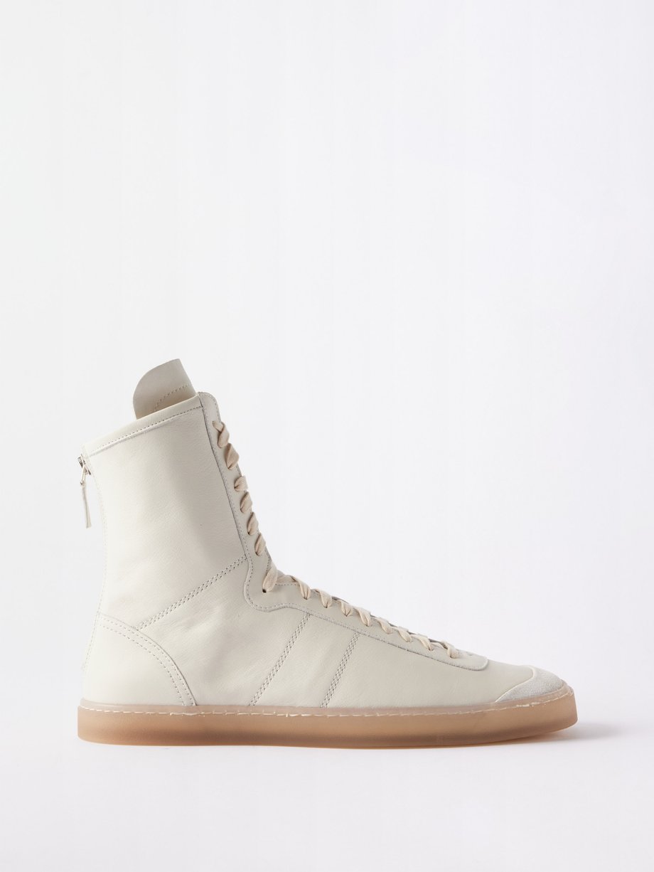 Lemaire Linoleum leather high-top boxing trainers