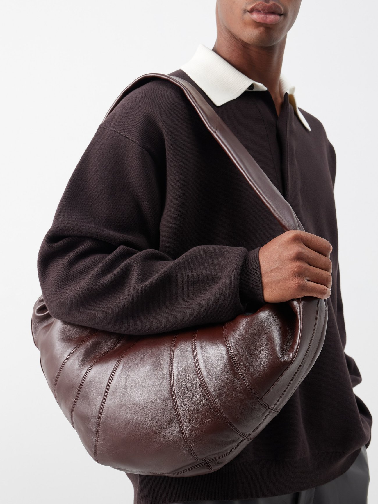 Shop Lemaire Large Croissant Leather Shoulder Bag