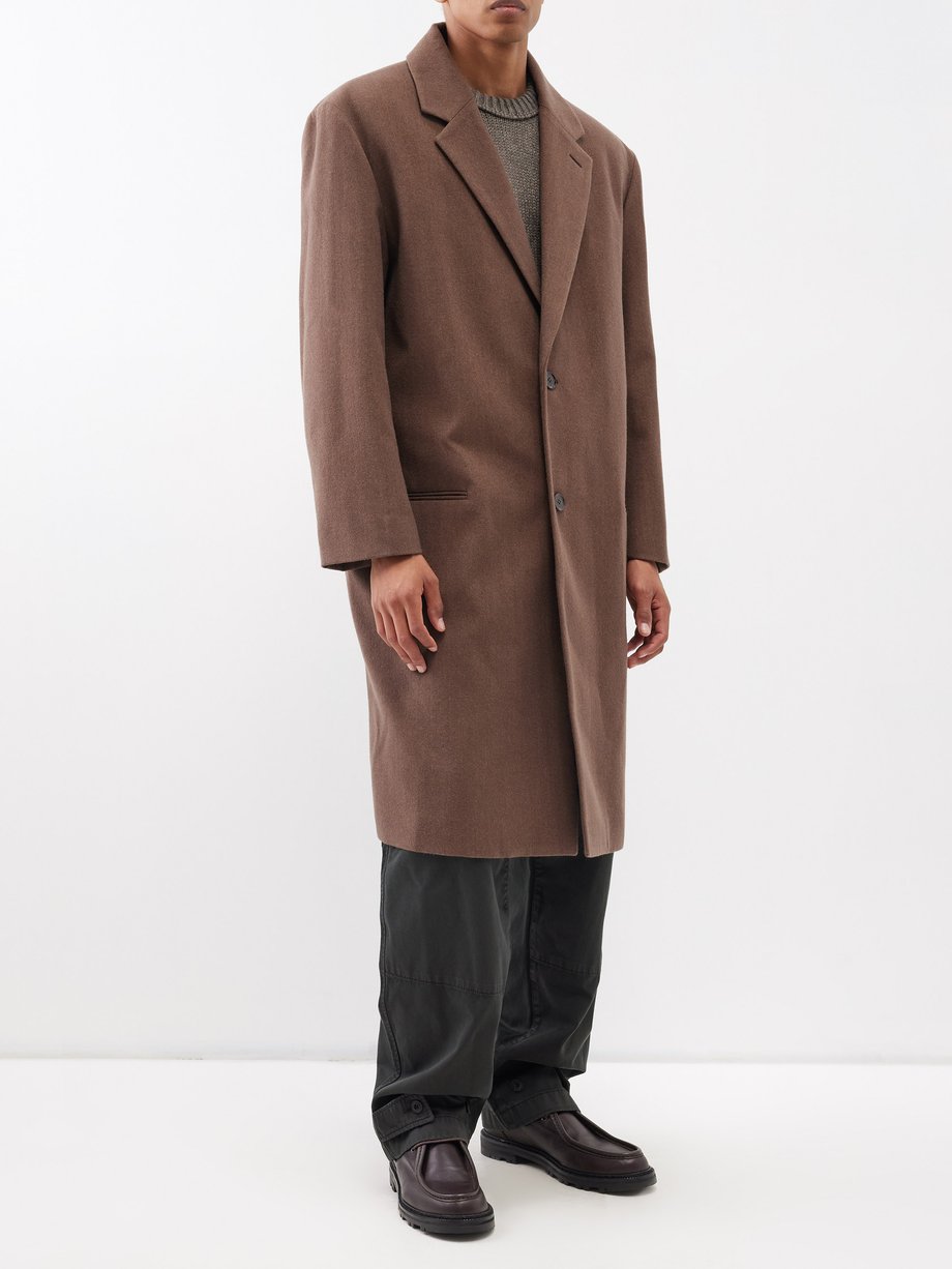 Brown Single-breasted wool-blend overcoat | Lemaire | MATCHES UK