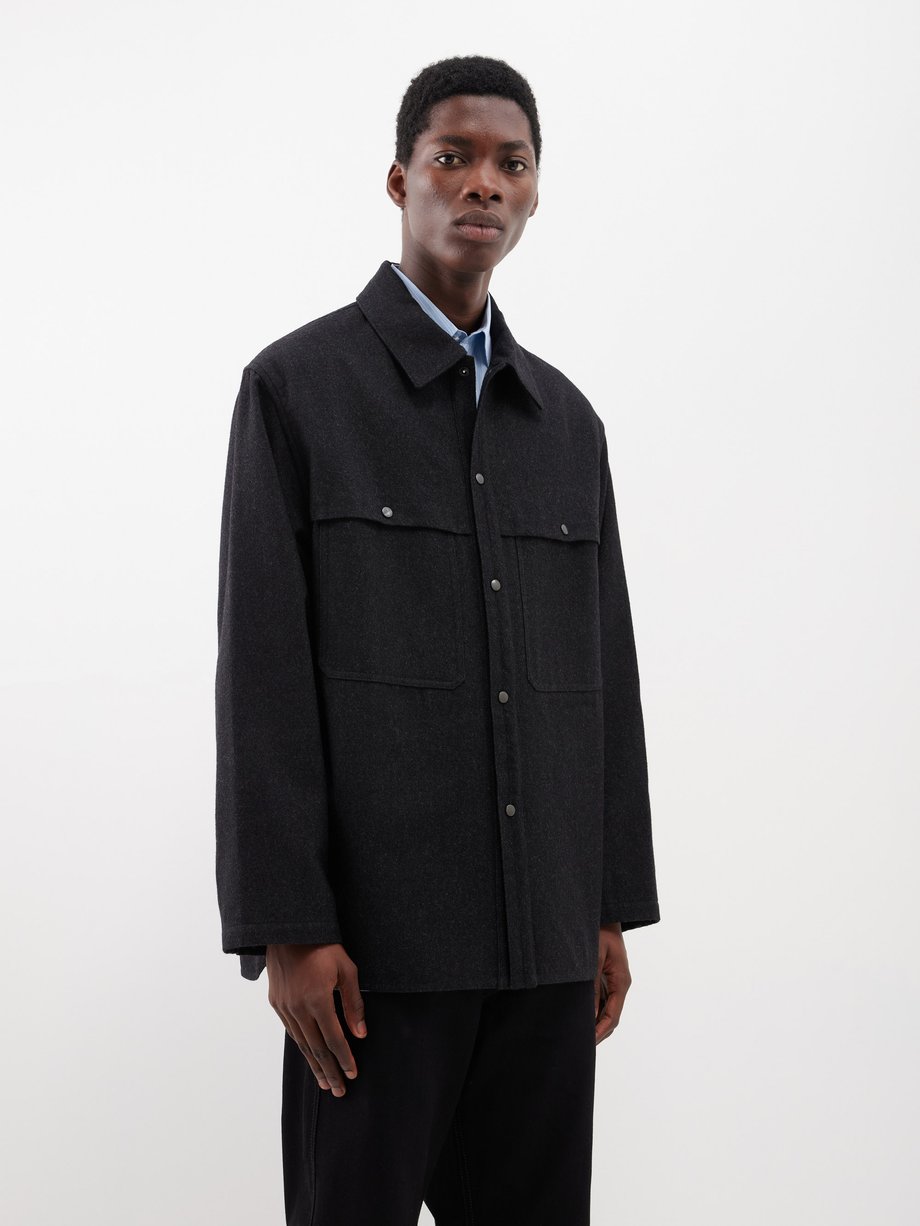 Black Storm-flap wool-blend twill overshirt | Lemaire | MATCHES US
