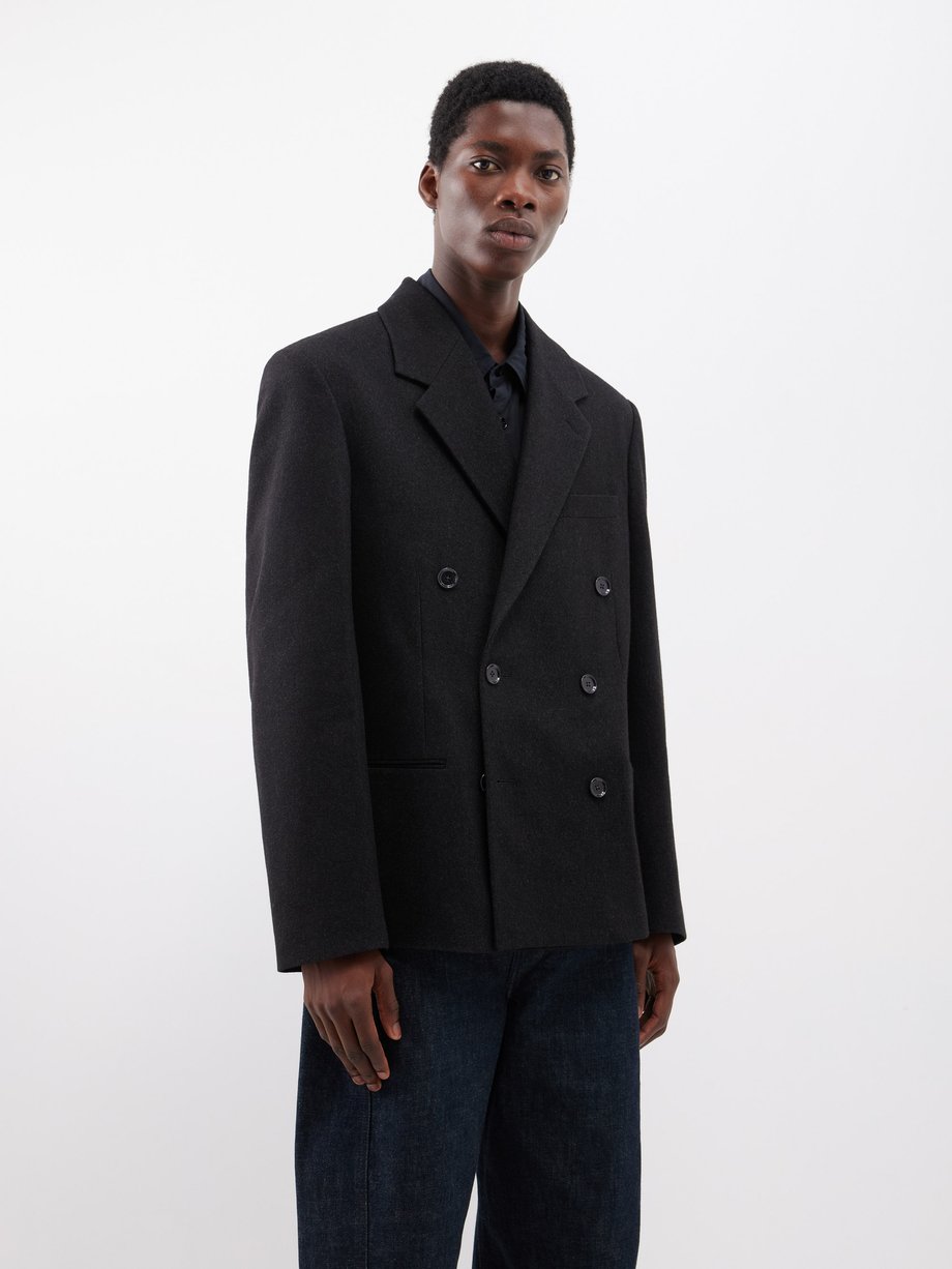 Grey Boxy double-breasted wool-blend twill jacket | Lemaire ...