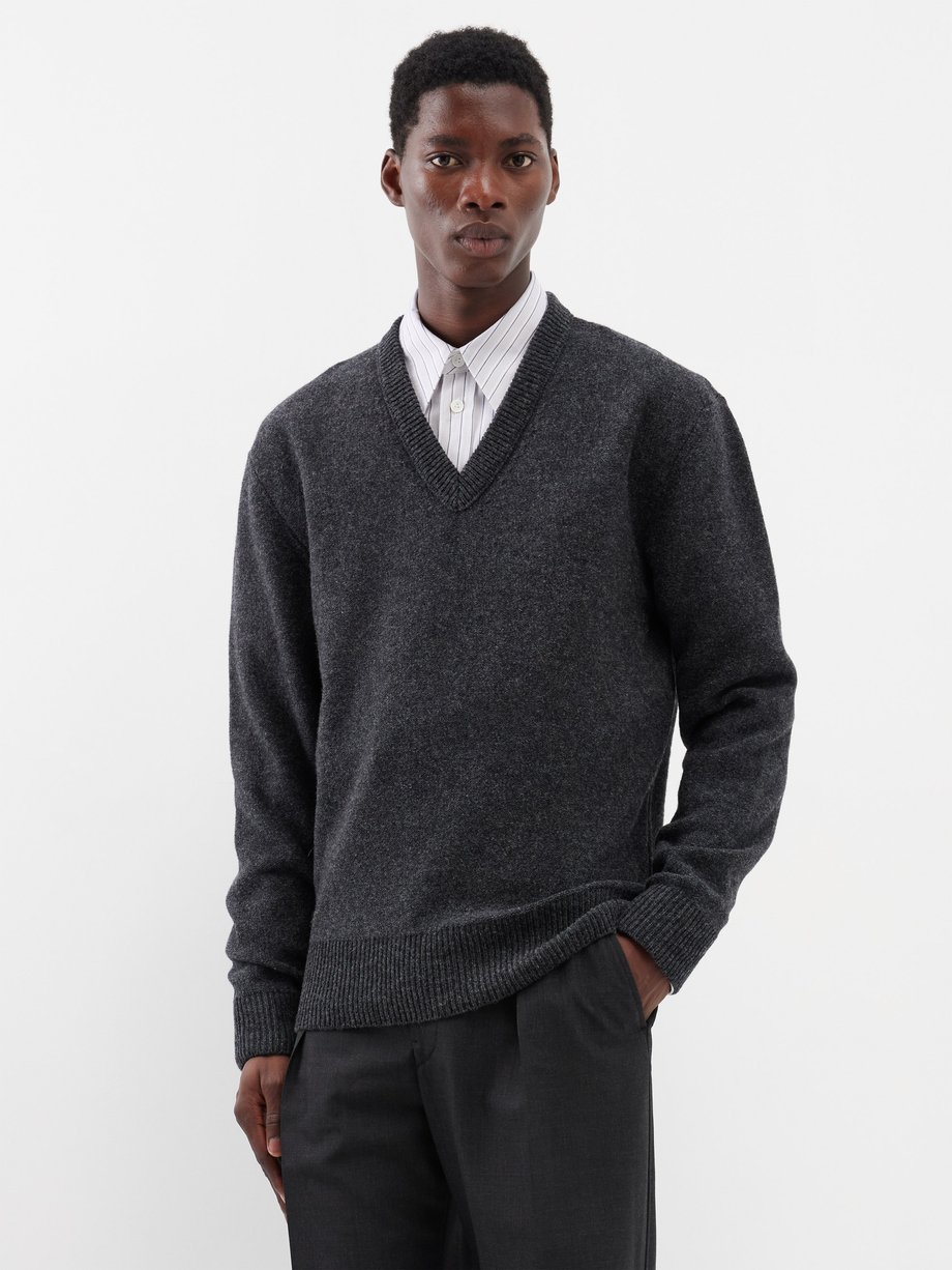 Grey V-neck wool sweater | Lemaire | MATCHES UK