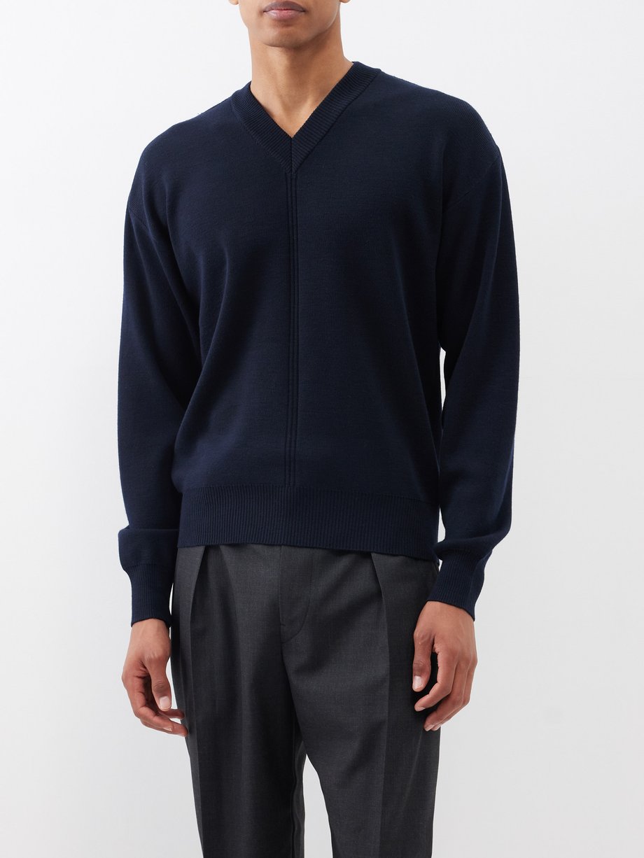 Navy V-neck wool-blend sweater | Lemaire | MATCHES UK
