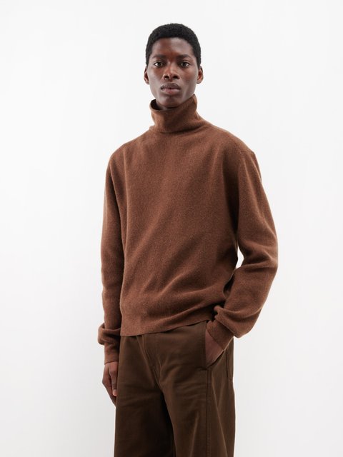 Brown Manlio high-neck ribbed cashmere sweater, The Row