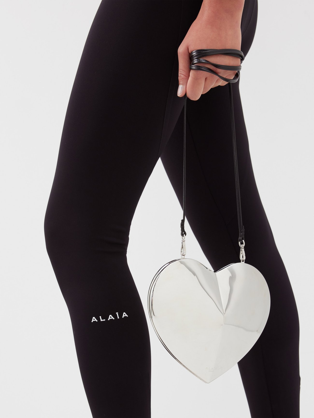 Silver Le Cœur metal cross-body bag, ALAÏA