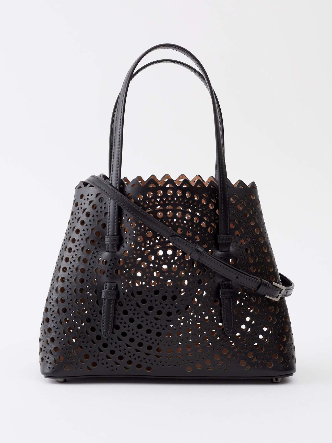 Black Mina 25 medium perforated leather handbag ALA A MATCHES UK