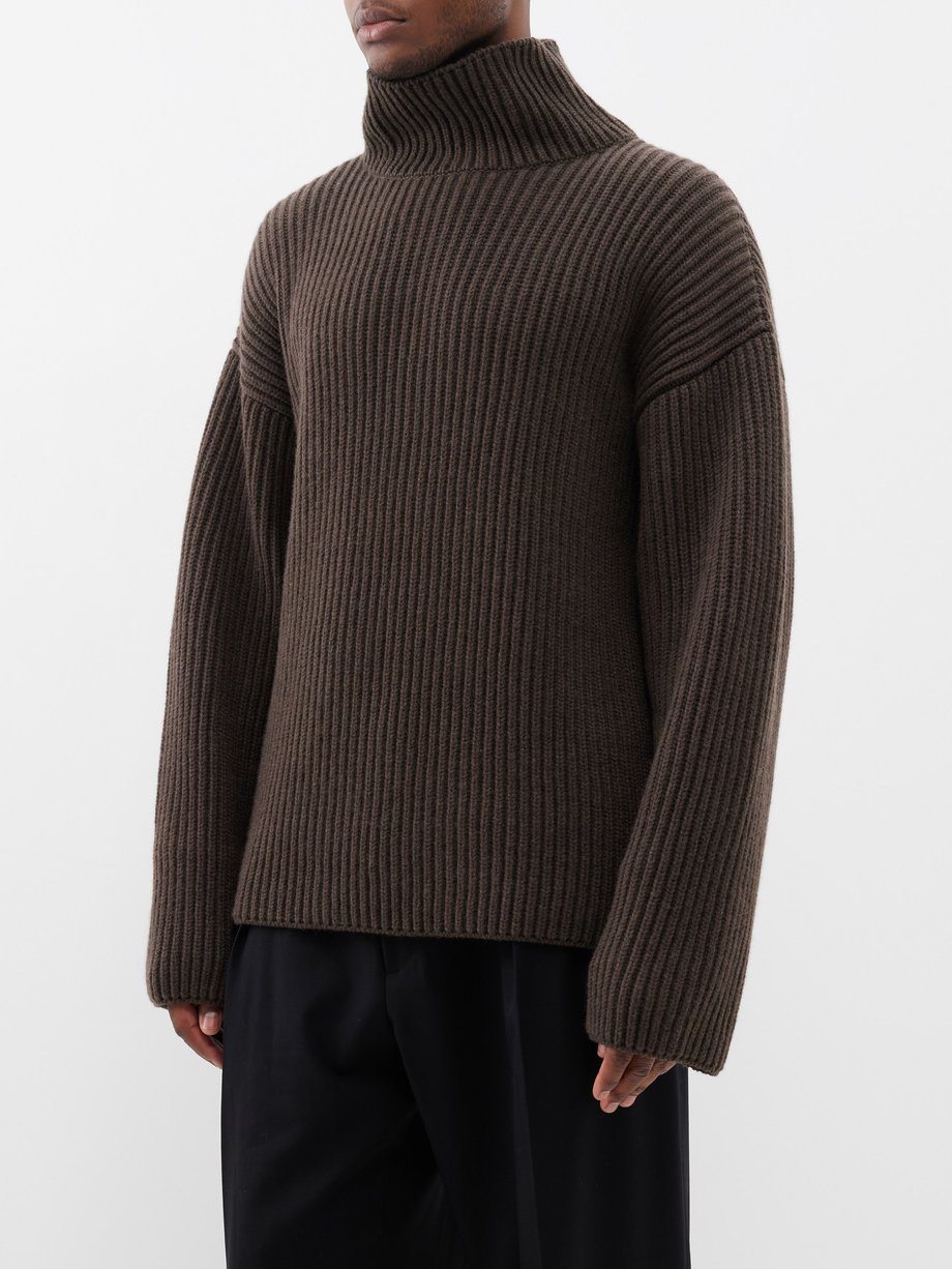 Brown Manlio high-neck ribbed cashmere sweater, The Row