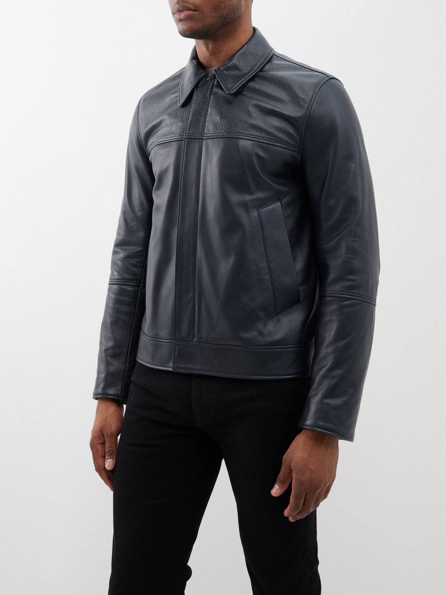 Black Zip-front leather jacket | Paul Smith | MATCHES UK