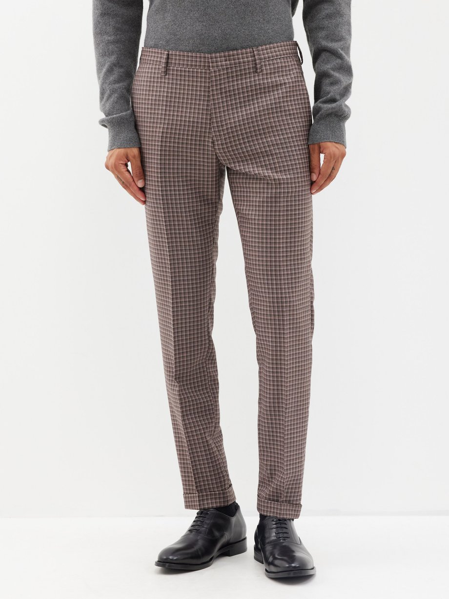 Brown Check wool-blend tailored trousers | Brunello Cucinelli | MATCHES UK
