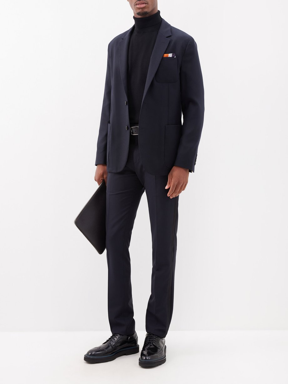 Navy Single-breasted wool-blend suit jacket | Paul Smith | MATCHES UK
