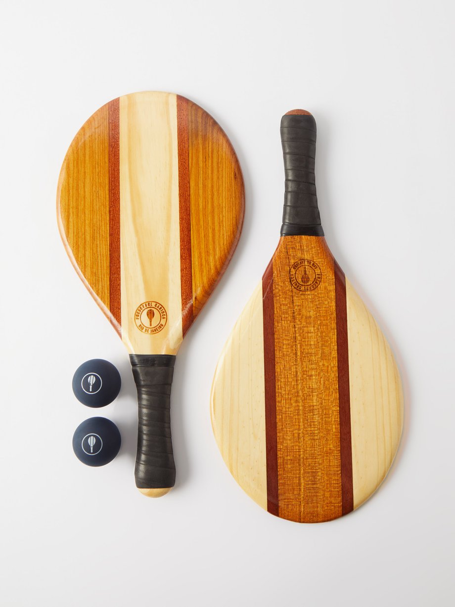 Brown Trancoso wooden beach bat and ball set | Frescobol Carioca ...