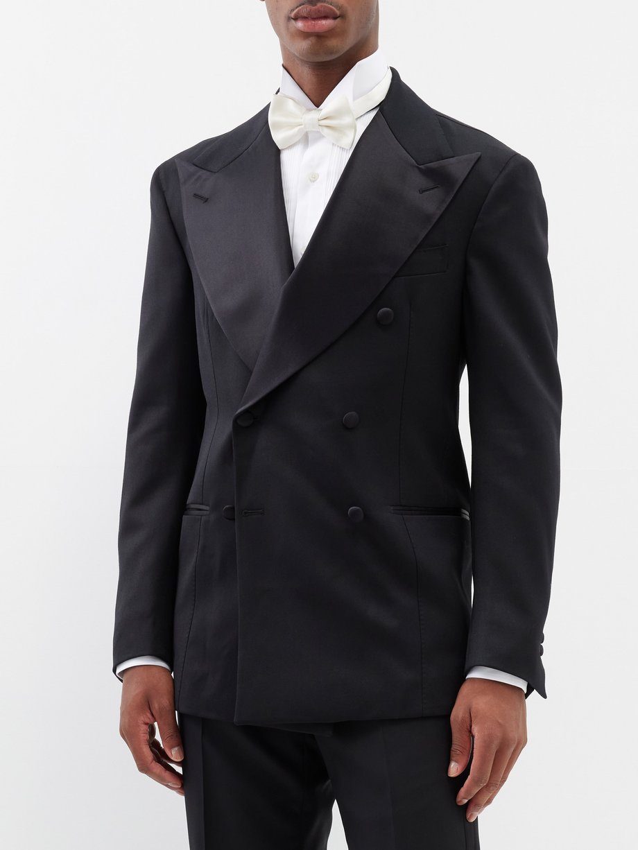 Black Tonino double-breasted satin-lapel wool blazer | Giuliva Heritage ...