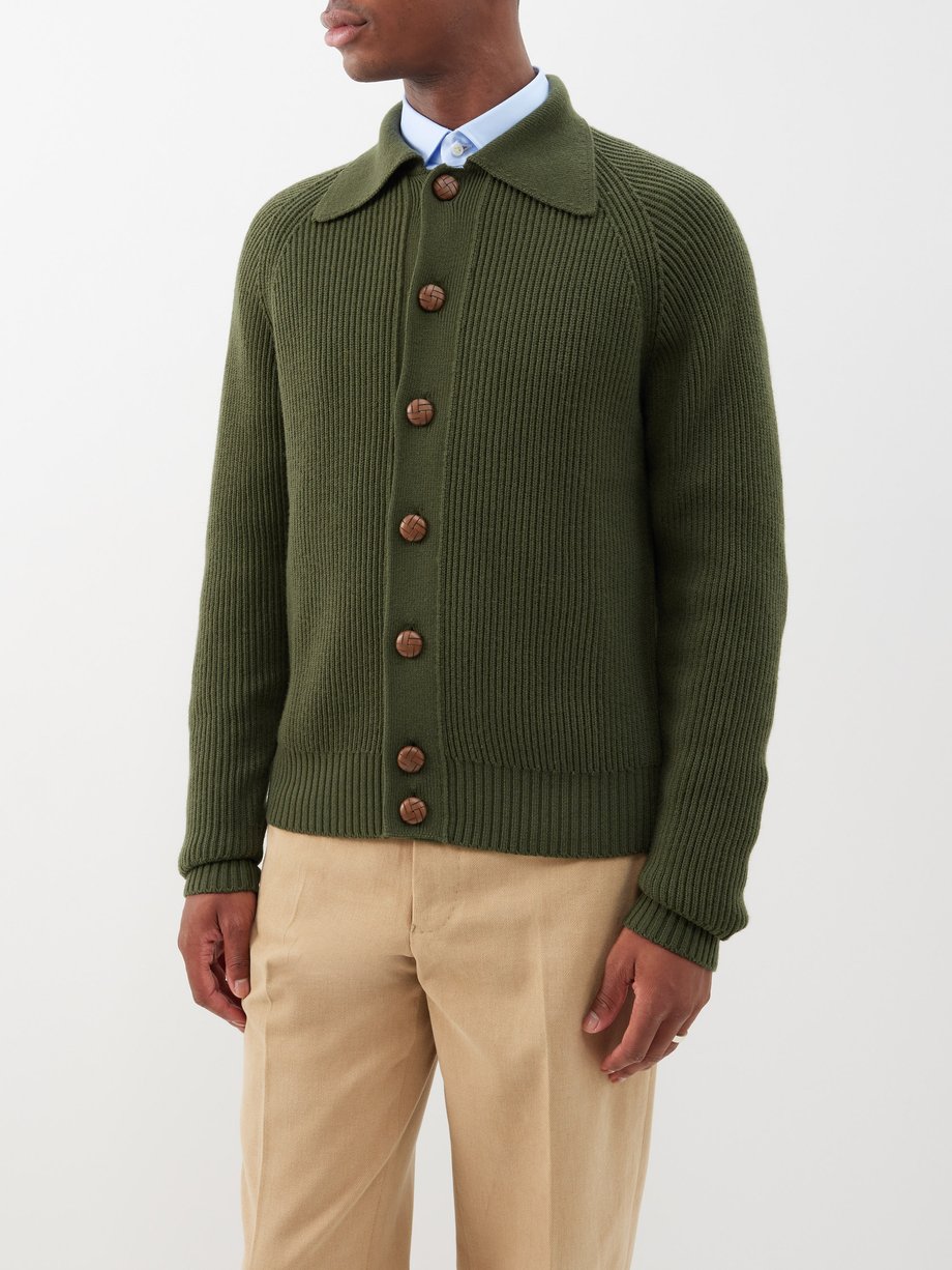 Green Nino leather-button wool cardigan | Giuliva Heritage ...