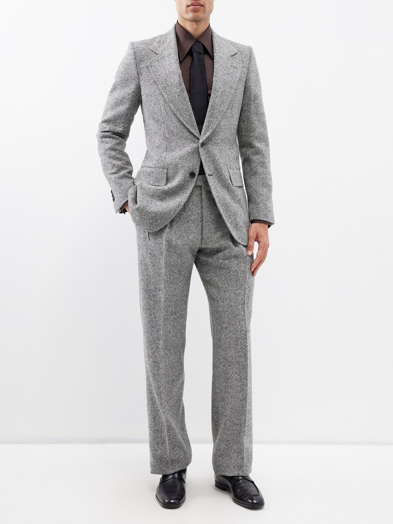 Grey Donegal-tweed single-breasted blazer | Husbands Paris