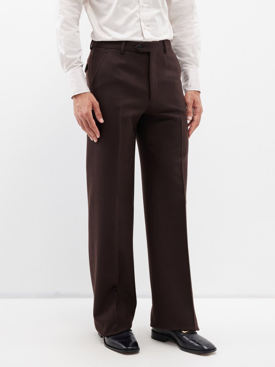 Brown High-rise wool wide-leg trousers | Husbands Paris | MATCHESFASHION US