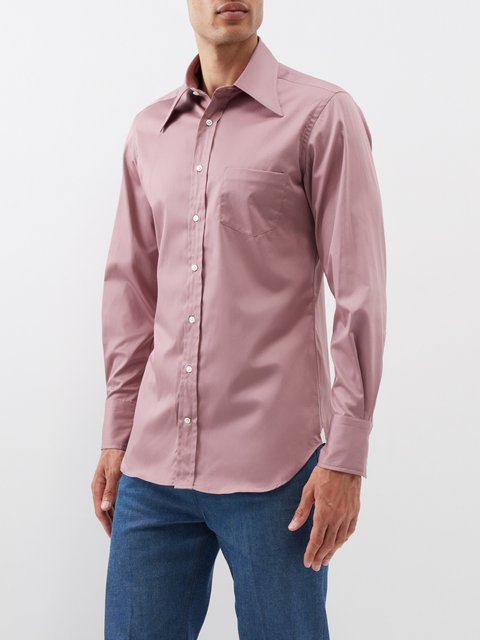 Pink Exaggerated-collar cotton-sateen shirt | Husbands Paris