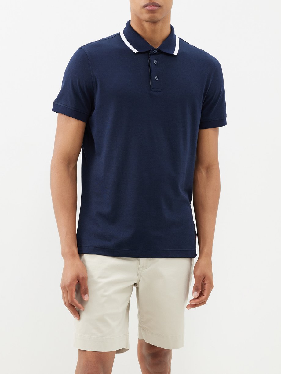 Navy Dominic cotton-blend polo shirt | Orlebar Brown | MATCHES UK