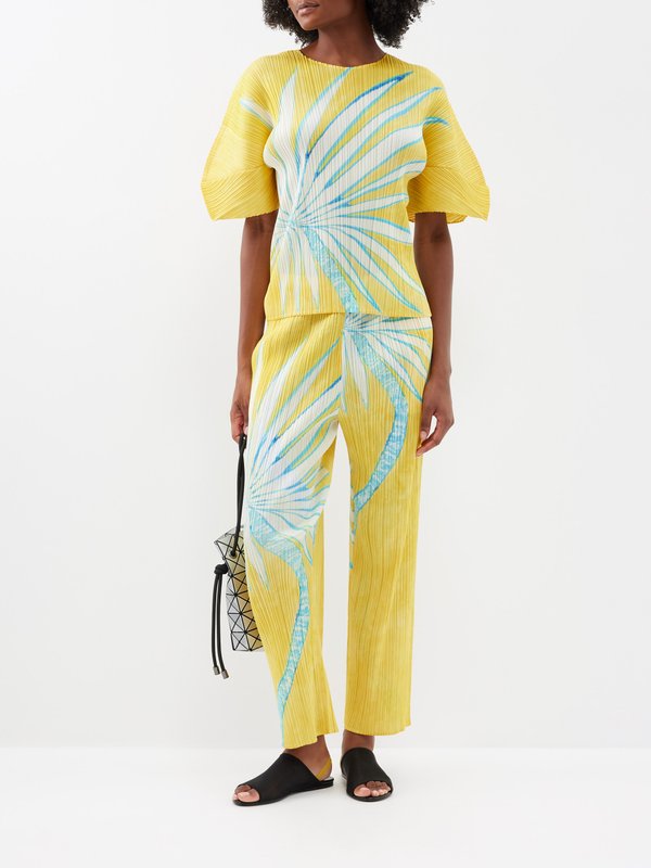 Pleats Please Issey Miyake Palm tree-print technical-pleated trousers