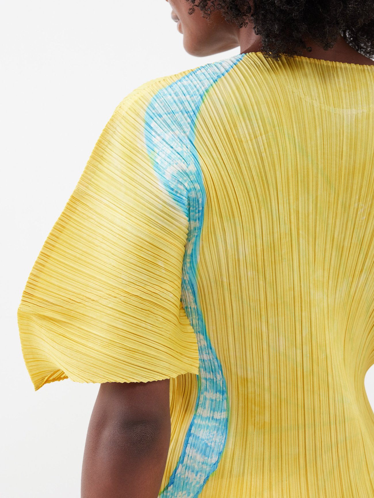 Yellow Palm tree-print technical-pleated top | Pleats Please