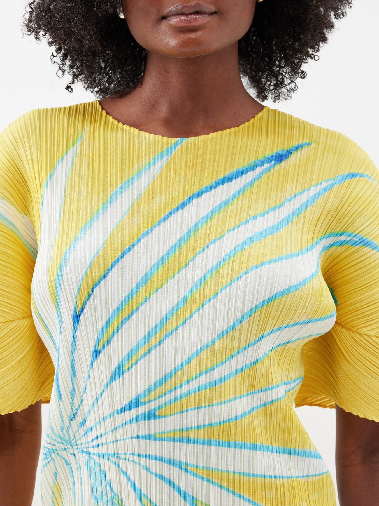 Yellow Palm tree-print technical-pleated top | Pleats Please Issey